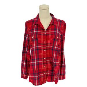 Old Navy Flannel Shirt Red Multi Plaid 100% Cotton Large